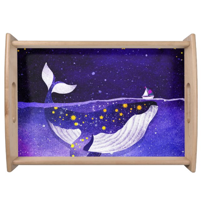 Magical Whale: Dark Ocean Night Serving Tray (Front)