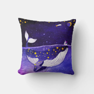 Magical Whale: Dark Ocean Night Throw Pillow