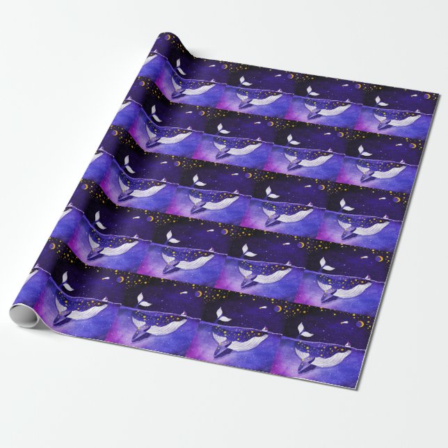 Magical Whale: Dark Ocean Night Wrapping Paper (Unrolled)