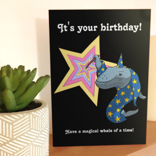 Magical Whale of a Time Wizard Whale Cartoon Card