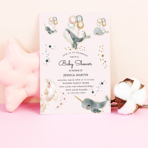 Magical Whales And Stars Virtual Baby Shower Invitation