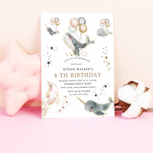 Magical Whales And Stars Virtual Birthday Party Invitation