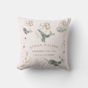 magical whales baby birth stats throw pillow