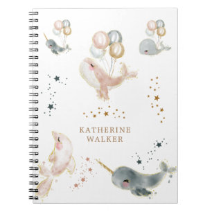 magical whales balloons monogram cute notebook