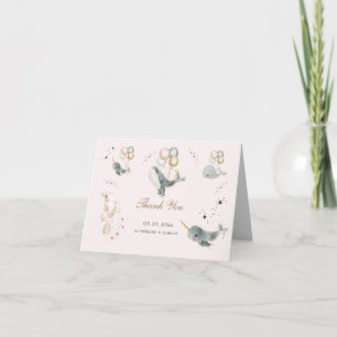 magical whales balloons stars baby shower letterpress thank you card