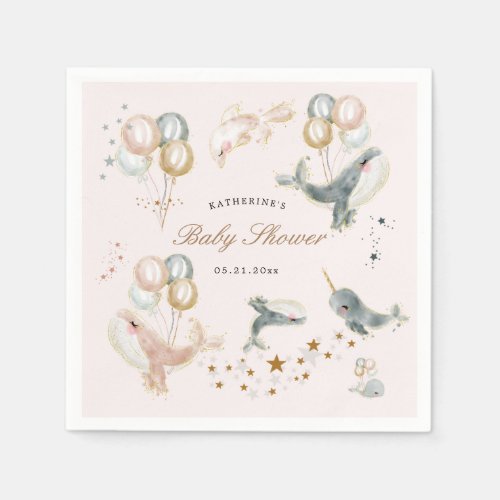 magical whales balloons stars baby shower napkins