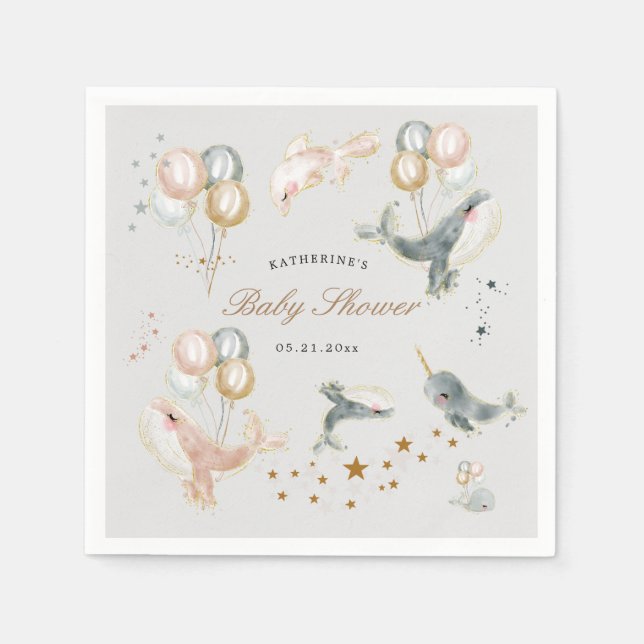 magical whales balloons stars baby shower napkins (Front)