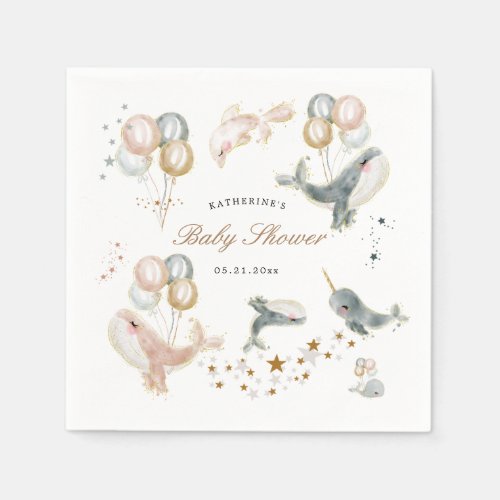 magical whales balloons stars baby shower napkins