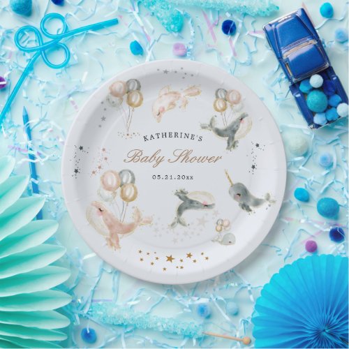 Magical Whales Balloons Stars Baby Shower Paper Plates