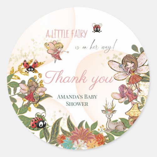 Magical Whimsical Enchanted Forest Fairy Ladybug Classic Round Sticker