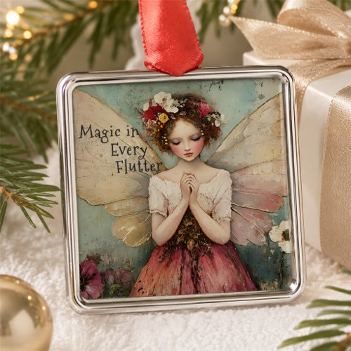 Magical Whimsical Fairy &amp; Flower Garden with Quote Metal Ornament