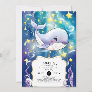 Magical Whimsical Ocean Whale Birthday Invitation
