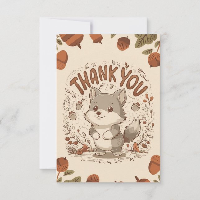 Magical Whimsical Wolf Thank You Card (Front)