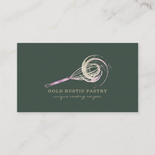 Magical Whisk Bakery Bling Pastry Chef sage green Business Card