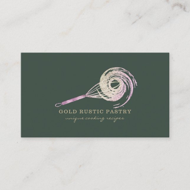 Magical Whisk Bakery Bling Pastry Chef sage green Business Card (Front)