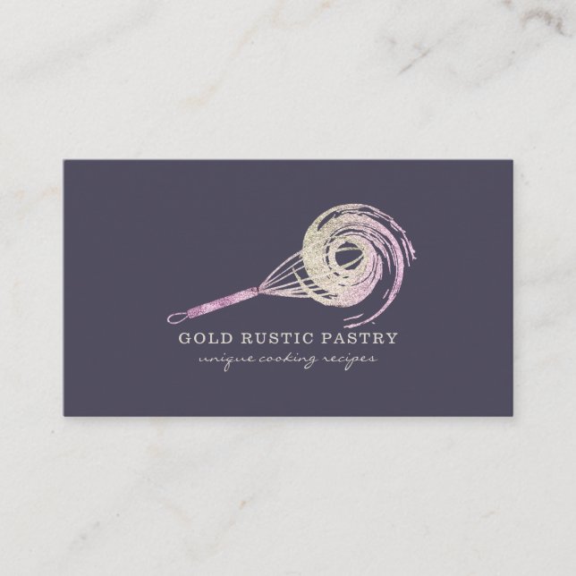 Magical Whisk Bakery rustic Pastry Chef purple Business Card (Front)
