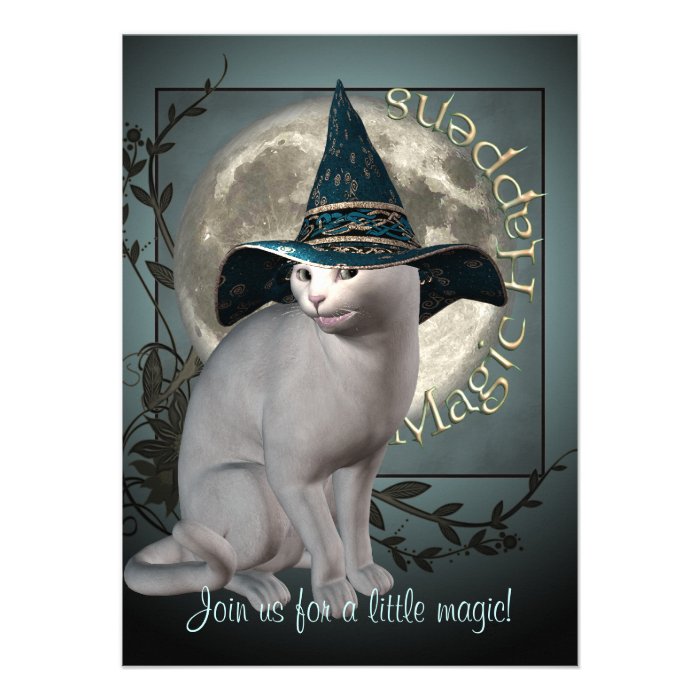 Magical White Cat Medium Halloween Invitation