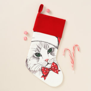 Magical  White Cat Merry Christmas Stocking