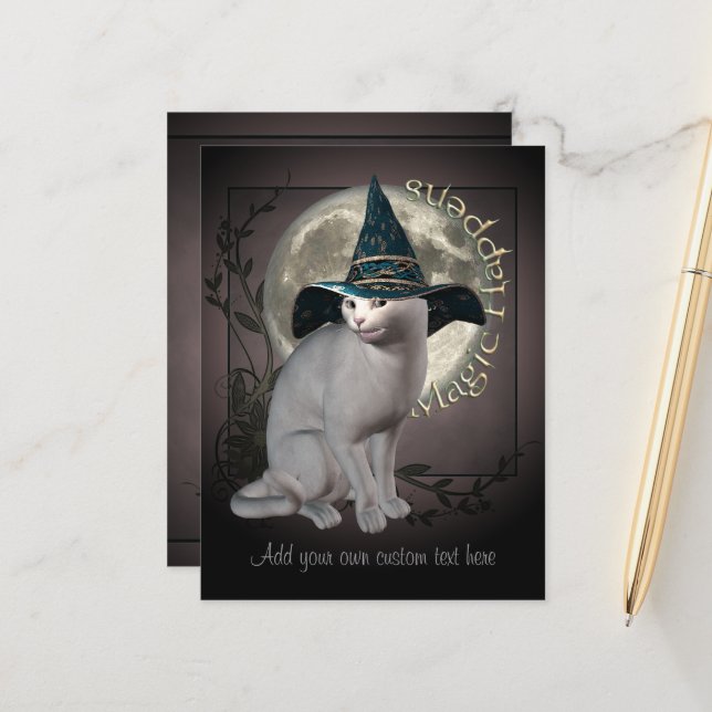 Magical White Cat Postcard (Front/Back In Situ)