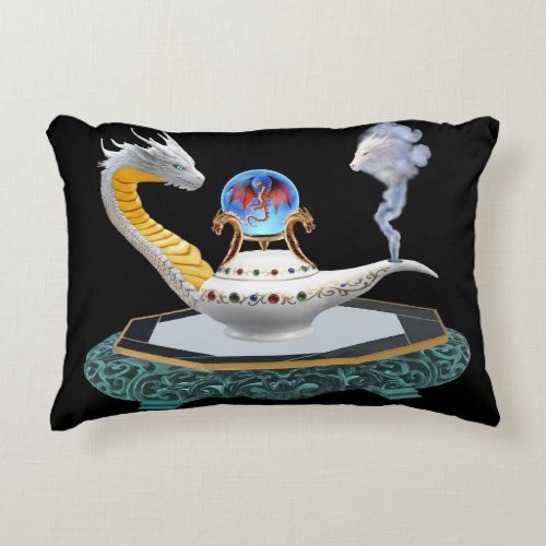 Magical White Ceramic Dragon Lamp Accent Pillow