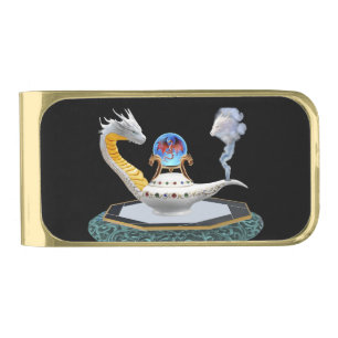 Magical White Ceramic Dragon Lamp Gold Finish Money Clip