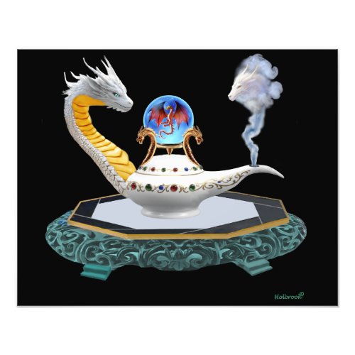 Magical White Ceramic Dragon Lamp Photo Print