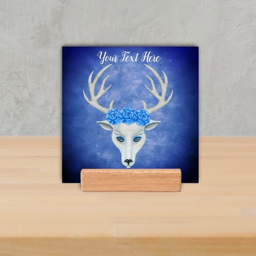 Magical White Deer Head Antlers Flowers Deep blue Holder