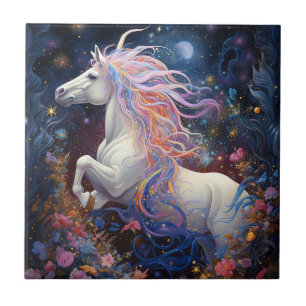Magical White Horse Fantasy Art Ceramic Tile