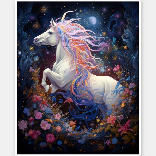 Magical White Horse Fantasy Art Sticker