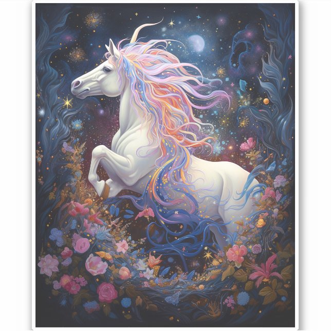 Magical White Horse Fantasy Art Sticker (Front)