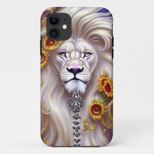 Magical White Lion and Sunflowers Graphic iPhone 11 Case
