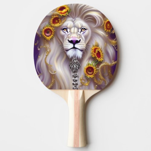 Magical White Lion and Sunflowers Graphic Ping Pong Paddle