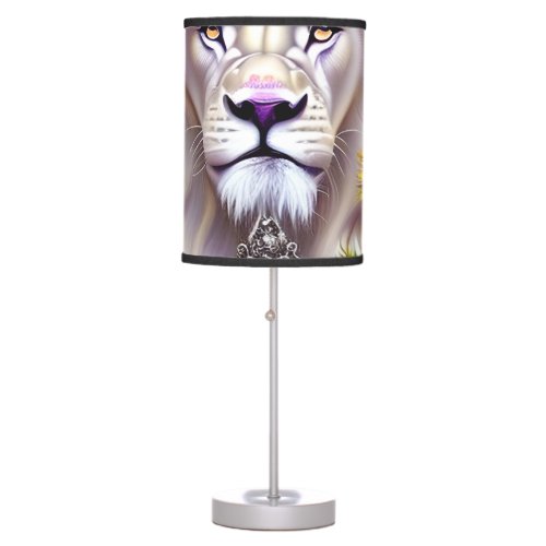 Magical White Lion and Sunflowers Graphic Table Lamp