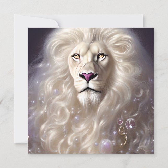 Magical White Lion Full Face Graphic Note Card (Front)