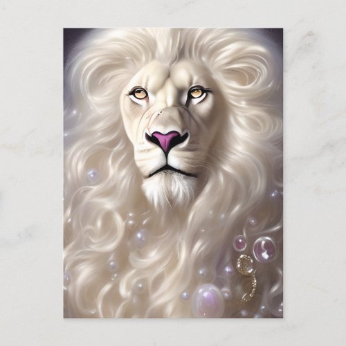 Magical White Lion Full Face Graphic Postcard