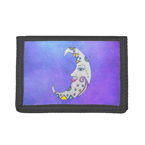 Magical White Moon Pretty Face Colorful Markings Trifold Wallet