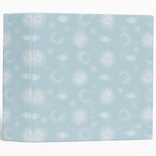 Magical White Moon Sun Stars Blue pattern 3 Ring Binder