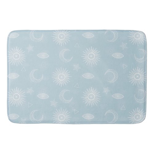 Magical White Moon Sun Stars Blue pattern Bath Mat