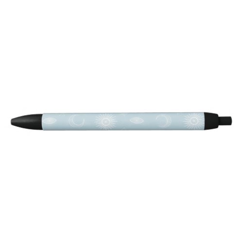 Magical White Moon Sun Stars Blue pattern Black Ink Pen