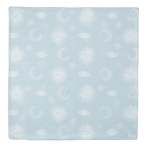 Magical White Moon Sun Stars Blue pattern Duvet Cover