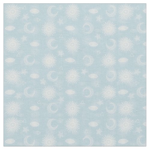 Magical White Moon Sun Stars Blue pattern Fabric