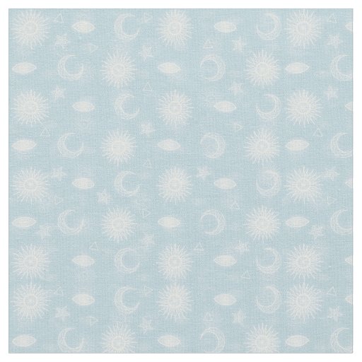 Magical White Moon Sun Stars Blue pattern Fabric