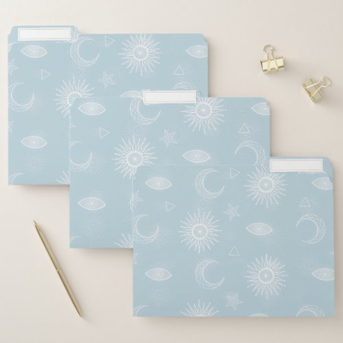 Magical White Moon Sun Stars Blue pattern File Folder