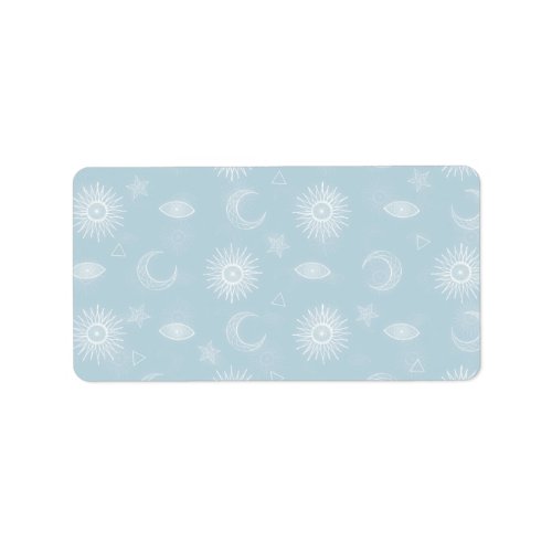 Magical White Moon Sun Stars Blue pattern Label