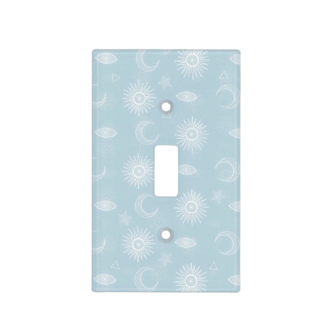 Magical White Moon Sun Stars Blue pattern Light Switch Cover (Front)