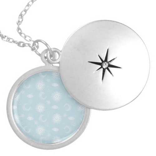 Magical White Moon Sun Stars Blue pattern Locket Necklace