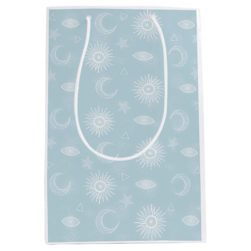 Magical White Moon Sun Stars Blue pattern Medium Gift Bag