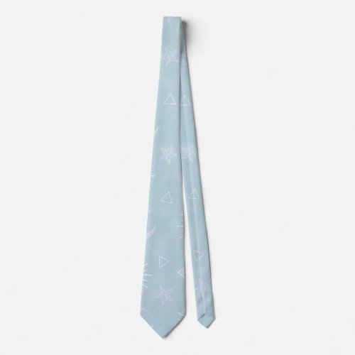 Magical White Moon Sun Stars Blue pattern Neck Tie