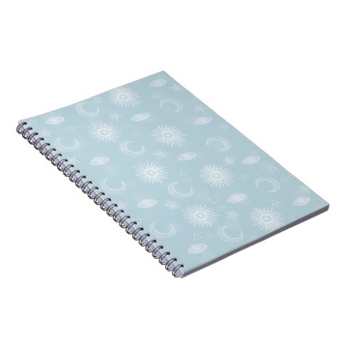 Magical White Moon Sun Stars Blue pattern Notebook