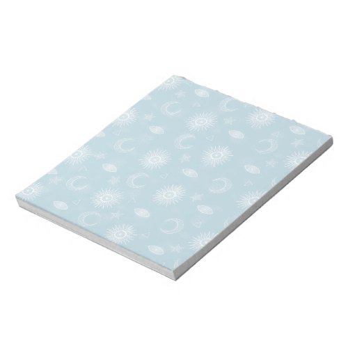 Magical White Moon Sun Stars Blue pattern Notepad